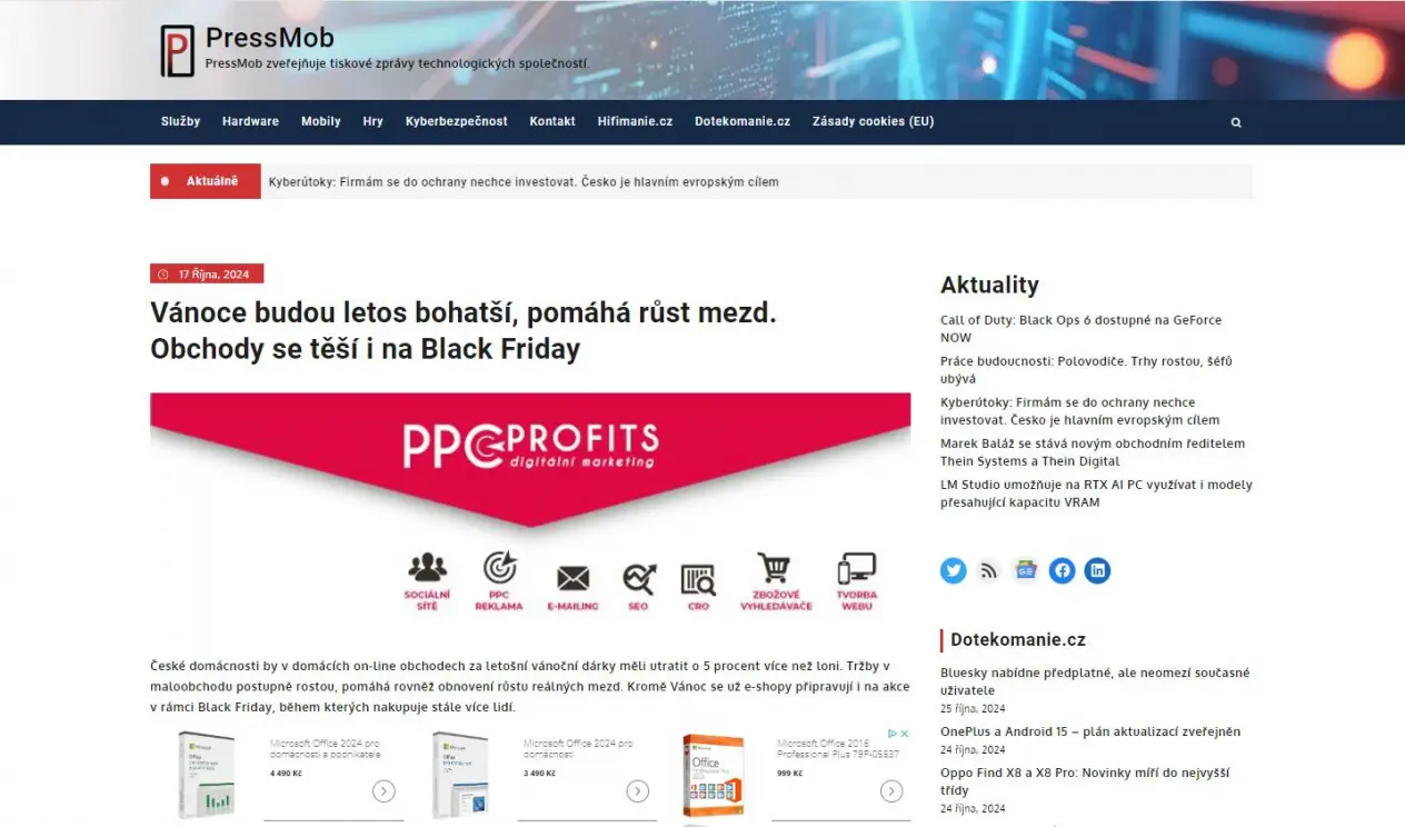 České e-shopy očekávají nárůst vánočních tržeb 